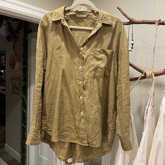 Oysho 100% linen Olive Green Button down L - oversized - Picture 2 of 5